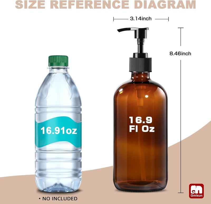 Gmisun Glass Shampoo and Conditioner Dispenser, Shower Soap Dispenser Bottles with Labels, Refillable Shampoo Conditioner Body Wash Dispensers, Amber Glass Soap Pump Dispenser Set for Bathroom Shower - Image 2